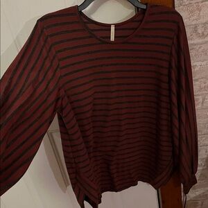 Elegant Burgundy and Black Striped Women's Long Sleeve Top